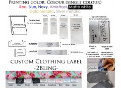 Single Colour print, Sew-on Clothing label, Slit-edge Satin, 100 labels, Centerfold Endfold Loopfold